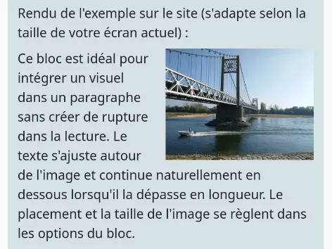 Exemple de rendu d'une d'image flottante avec texte sur le site au format téléphone