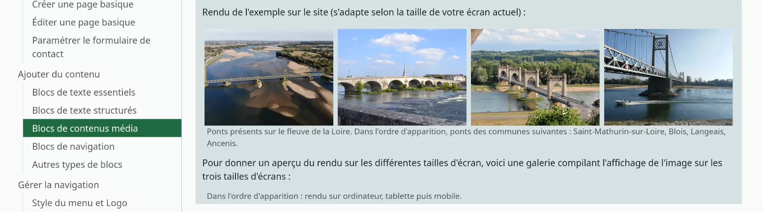 Exemple de rendu d'une gallerie d'images sur le site au format ordinateur