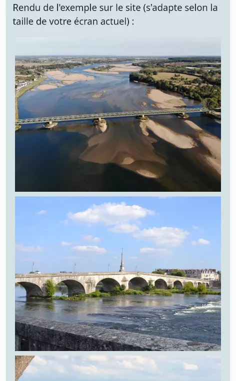 Exemple de rendu d'une gallerie d'images sur le site au format téléphone