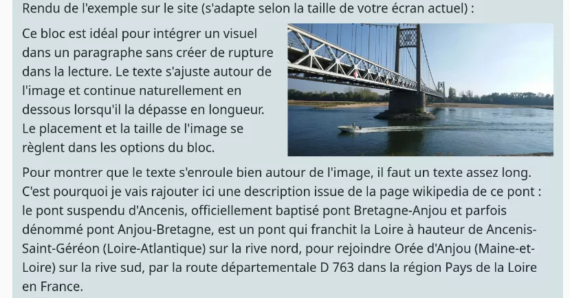 Exemple de rendu d'une d'image flottante avec texte sur le site au format tablette