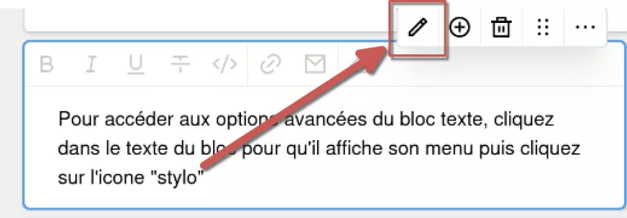 Identification de l'emplacement de l'icône "stylo" du bloc texte