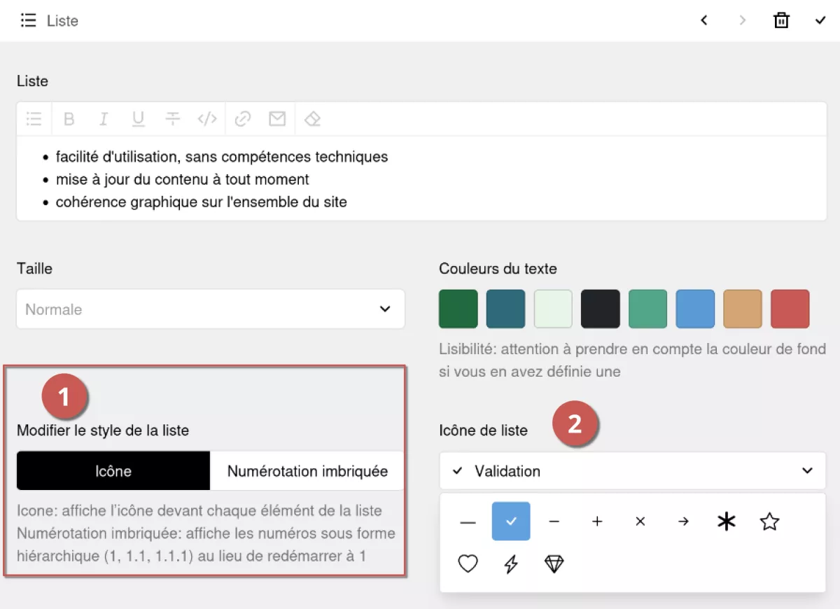 Bloc liste, l'option d'affichage "Icône" est sélectionnée
