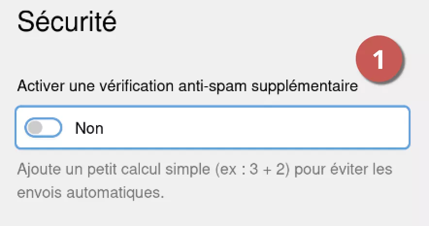 Option de sécurité du formulaire (anti-spam): calcul simple
