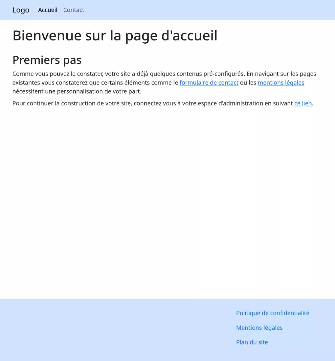 Page d'accueil du starterkit Essentiel CMS
